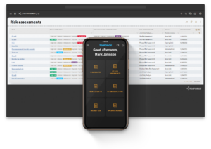 Mockup of TenForce's Risk Management software displayed on a desktop and mobile.