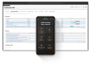Mockup of TenForce's Contractor Management software on a desktop and mobile.