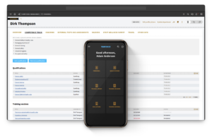 Mockup of TenForce's Competence Management Software on a desktop and mobile device.